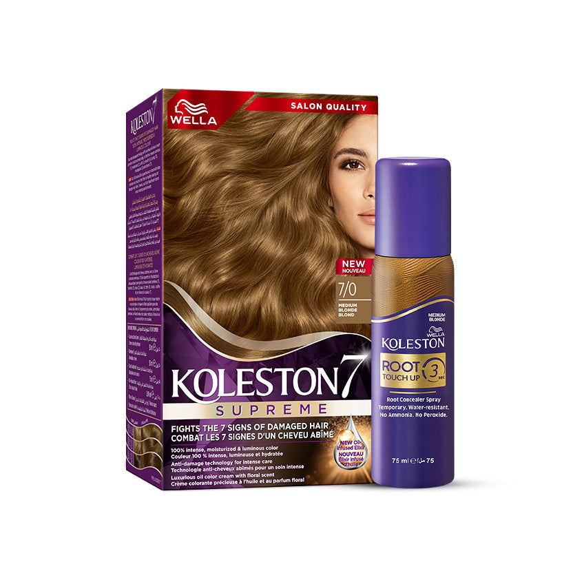 Wella Koleston Supreme Hair Color 7/0 Medium Blonde + Root Touch Up Spray Medium Blonde Bundle