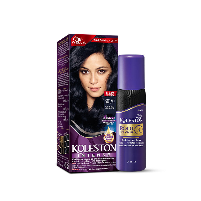 Wella Koleston Intense 301/0 Blue Black and Root Touch Up Spray Black bundle Main image