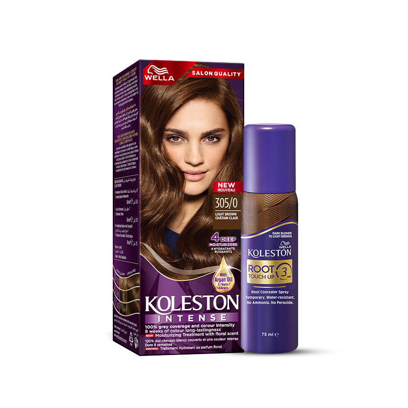 Wella Koleston Intense 305/0 Light Brown with Wella Root Touch Up Spray Dark Blonde to Light Brown bundle Main image