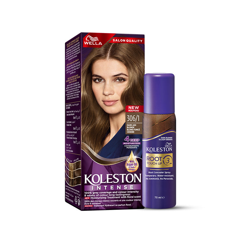 Wella Koleston Intense 306/1 Dark Ash Blonde with Wella Root Touch Up Spray Dark Blonde to Light Brown bundle Main image