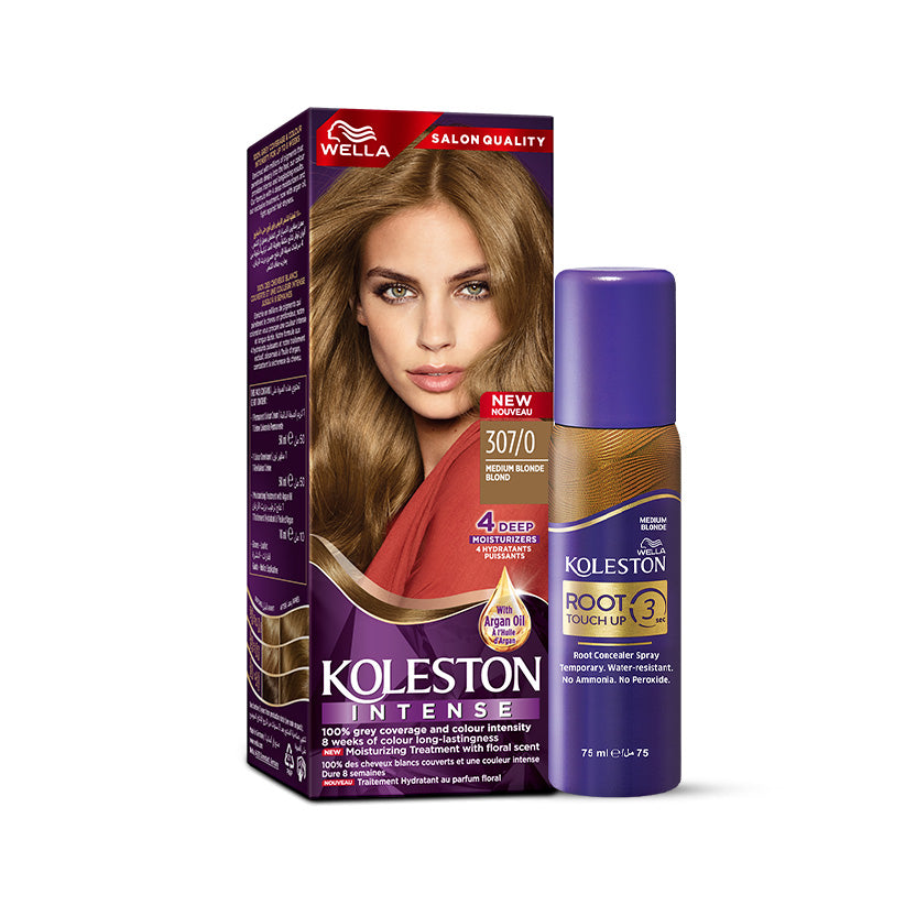 Wella Koleston Intense 307/0 Medium Blonde with Wella Root Touch Up Spray Medium Blonde bundle Main image