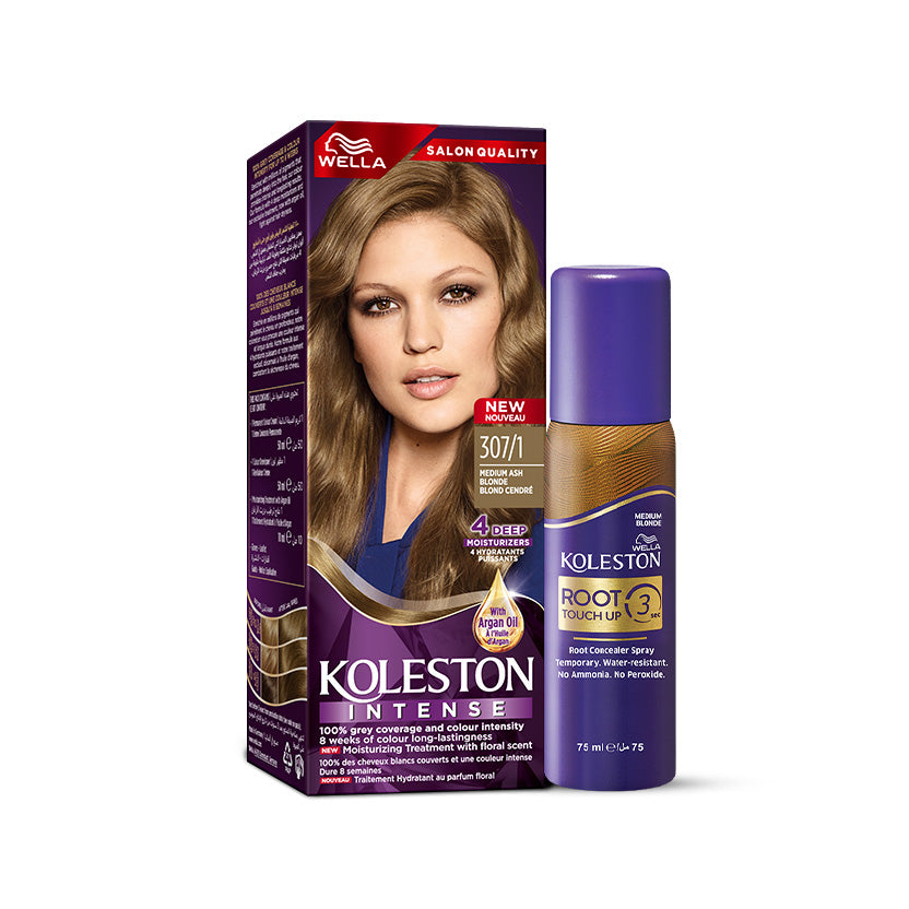 Wella Koleston Intense 307/1 Medium Ash Blonde with Wella Root Touch Up Spray Medium Blonde bundle Main image