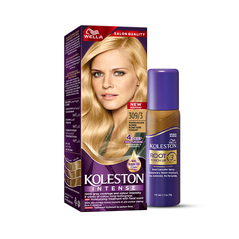 Wella Koleston Intense 309/3 Power Golden Blonde with Wella Root Touch Up Spray Medium Blonde bundle Main image