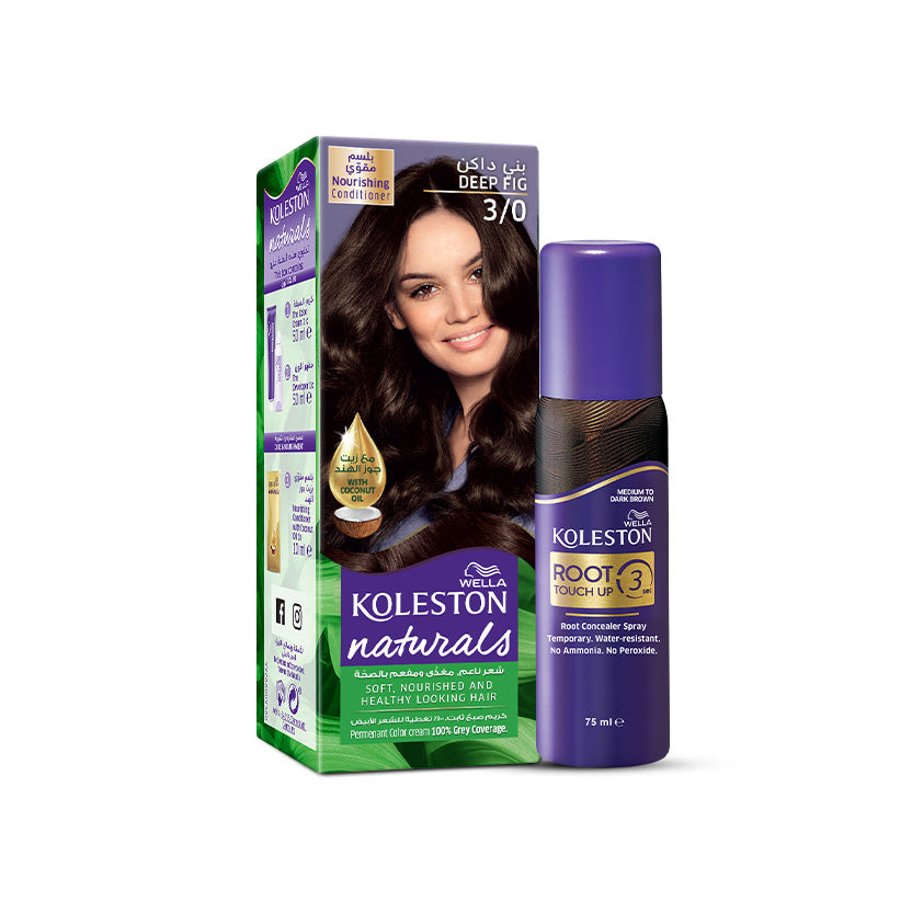 Wella Koleston Naturals 3/0 Deep Fig with Root Touch Up Spray Medium to Dark Brown bundle