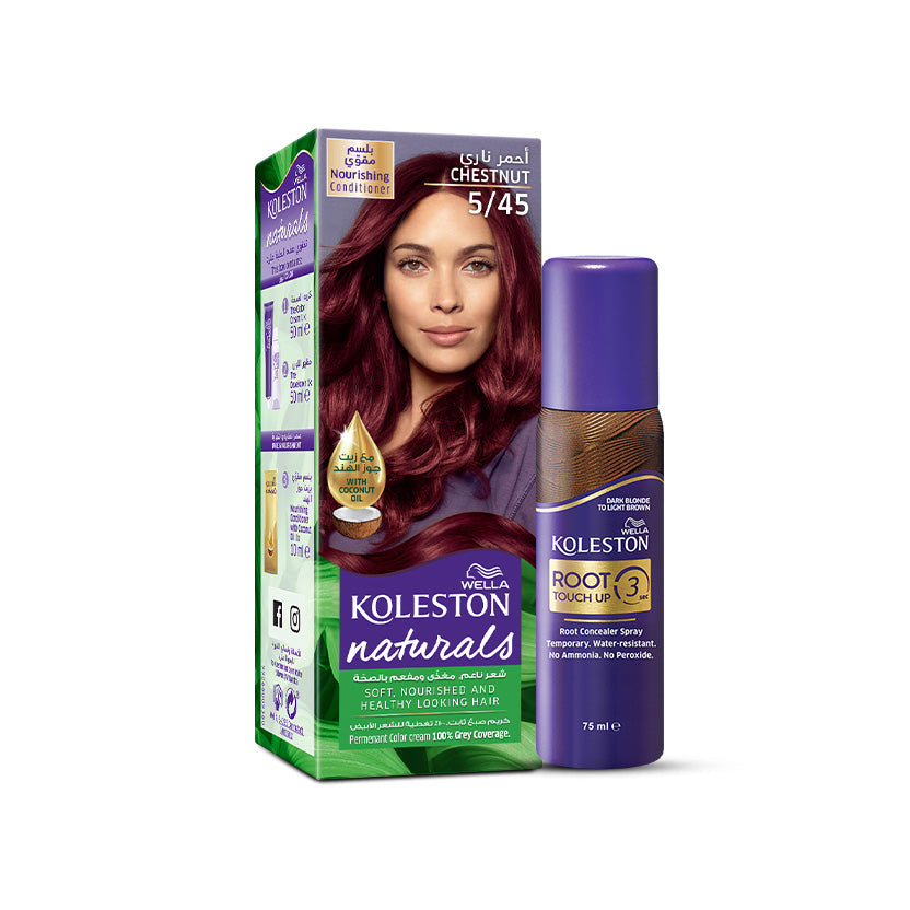 Wella Koleston Naturals 5/45 Chestnut with Root Touch Up Spray Dark Blonde to Light Brown bundle